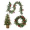 National Tree Company First Traditions Pre-Lit Christmas Tree, Garland, and Wreath Set with Red Ornaments, Berries, and Warm White LED Lights, 4 ft